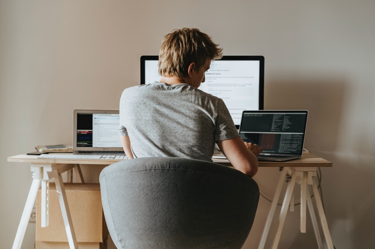 man working remotely